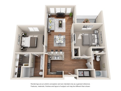 Floor plan for 2 beds, 2 baths, 984 sqft